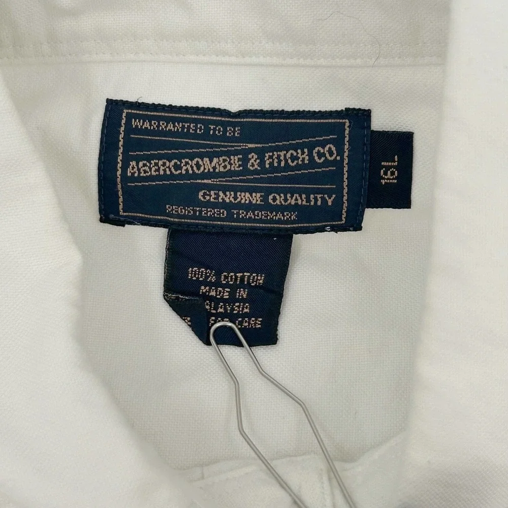 Abercrombie & Fitch Mens Button Down Shirt 16L White Thrashed Vintage Grunge - Picture 3 of 10